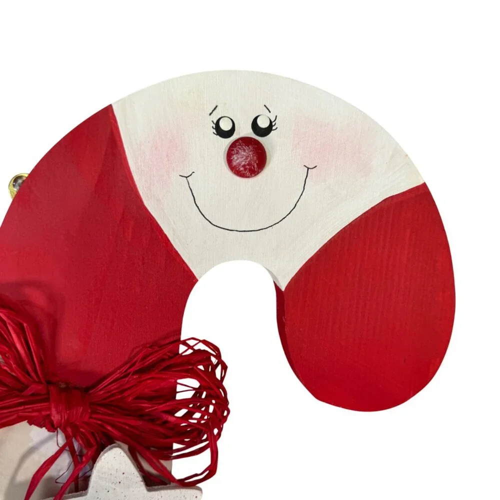 Handmade Wooden Candy Cane Wall Decor With Red Ribbon & Star Ornament